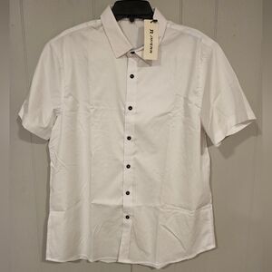 Jmierr White Button Down Dress Shirt Short Sleeve Stretch NWT Size Large